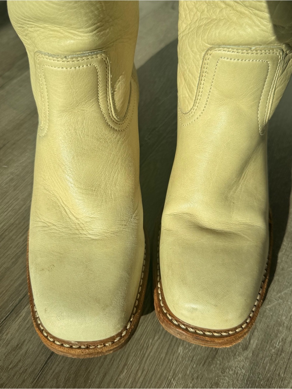 Frye Tall Leather Heeled Boots in beige - Picture 8 of 10
